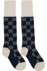 Gucci - Chaussettes hautes bleu marine et blanches GG Supreme