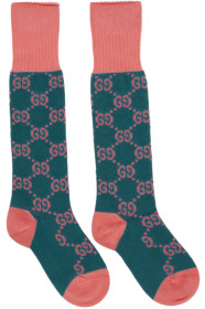 Gucci - Chaussettes hautes roses et bleues GG Supreme