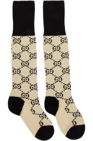 Gucci - Chaussettes blanc cassé et noires GG Supreme Long