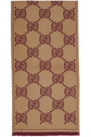 Gucci - Brown & Burgundy Wool GG Scarf