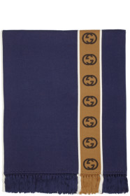 Gucci - Navy Wool Interlocking G Stripe Poncho