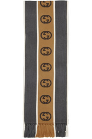 Gucci - Grey & Beige Wool GG Scarf