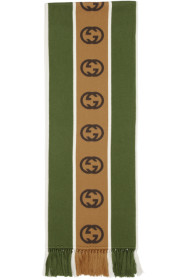 Gucci - Green & Beige Wool Interlocking G Scarf