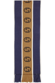 Gucci - Blue & Beige Wool Interlocking G Scarf