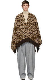 Gucci - Beige Logo Rhombus Wool Poncho