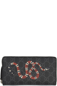 Gucci - ブラック GG スープリーム キングスネーク プリント ジップアラウンド ウォレット