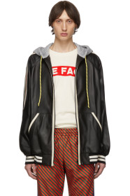 Gucci - Black Leather Hood Bomber Jacket