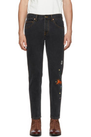 Gucci - Black Embroidered Tapered Jeans