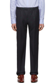 Gucci - Navy Wool Jacquard Symbols Trousers