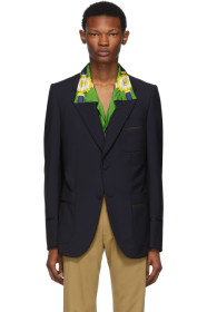 Gucci - Blue & Black Satin Piping Blazer