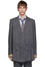 Gucci - Grey Classic Sharkskin Double-Breasted Blazer