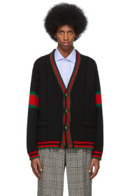 Gucci - ブラック ケーブル ニット ウェブ カーディガン