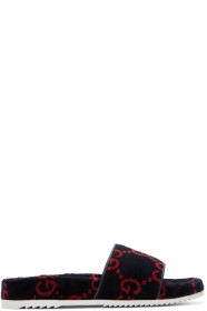 Gucci - Sandales en tissu éponge bleu marine et rouges GG