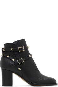 Valentino - Black Valentino Garavani Rockstud Grain Block Heel Boots