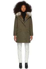 Yves Salomon - Army - Green Down & Fur Cotton Parka