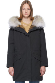 Yves Salomon - Army - Black Down & Fur Cotton Parka