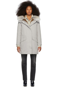 Yves Salomon - Army - Grey Down & Fur Cotton Parka