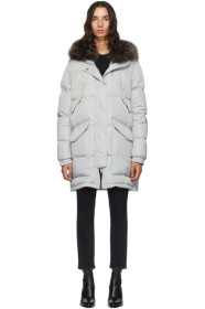 Yves Salomon - Army - Grey Down & Fur Doudoune Jacket