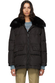 Yves Salomon - Army - Black Down Fur Collar Coat