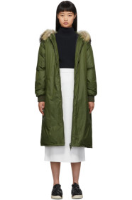 Yves Salomon - Army - Manteau à capuche en duvet et fourrure vert