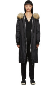 Yves Salomon - Army - Black Down & Fur Hooded Coat