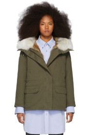 Yves Salomon - Army - Green Down & Fur Cotton Short Parka