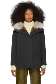 Yves Salomon - Army - Black Down & Fur Cotton Short Parka