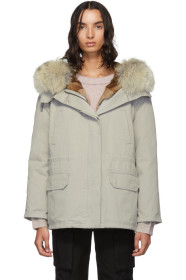 Yves Salomon - Army - Grey Down & Fur Cotton Short Parka