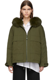 Yves Salomon - Army - Blouson en duvet et fourrure vert Bachette