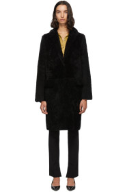 Yves Salomon - Meteo - Manteau en peau retournée noir Curly Merino