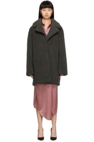 Yves Salomon - Meteo - Manteau en peau retournée vert Curly Merino Short