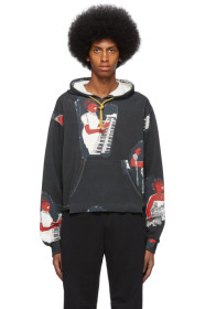 Pyer Moss - Pull à capuche écourté noir AOP Logo