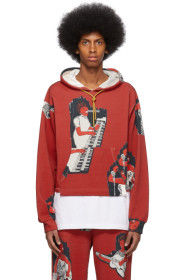 Pyer Moss - Pull à capuche écourté rouge AOP Logo