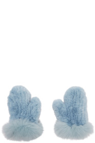 Yves Salomon - Blue Rex Rabbit & Fox Fur Mittens