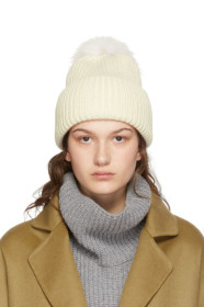 Yves Salomon - White Bonnet Pompom Beanie