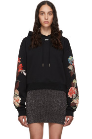 Off-White - Pull à capuche écourté noir Flowers