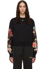 Off-White - Pull molletonné écourté noir Flowers