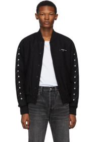 Off-White - 黑色刺绣修身棒球夹克