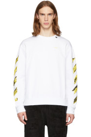 Off-White - SSENSE Exclusive White & Yellow Painted Arrows Sweatshirt
