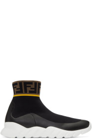 Fendi - Baskets montantes en maille noires et blanches Tech 'Forever Fendi'