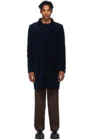 Harris Wharf London - Navy Corduroy Fly Front Raglan Coat
