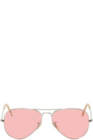 Ray-Ban - 银色 & 粉色飞行员太阳镜