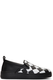 Bottega Veneta - ホワイト & ブラック マキシ イントレチャート スリッポン スニーカー