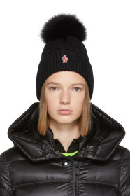 Moncler Grenoble - Black Fur Pom Pom Beanie
