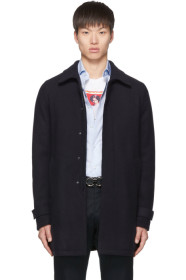 Herno - Manteau en laine bleu marine Laser Cut