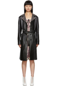 Miu Miu - Black Leather Crystal Collar Trench Coat