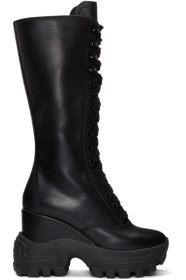 Miu Miu - Black Lace-Up Wedge Sneaker Boots