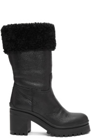 Miu Miu - Black Shearling Crinkled Boots
