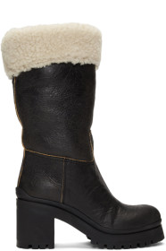 Miu Miu - Black Shearling Crinkled Boots