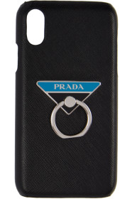 Prada - 黑色十字纹皮革 iPhone XR 指环手机壳
